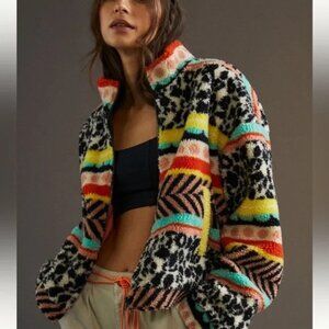 Anthropologie Maeve - Multicolor Boho Sherpa Fleece Teddy Jacket – Size …